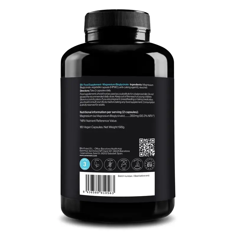 Zenement Bisglicinato De Magnesio, 180 cápsulas veganas - Image 2