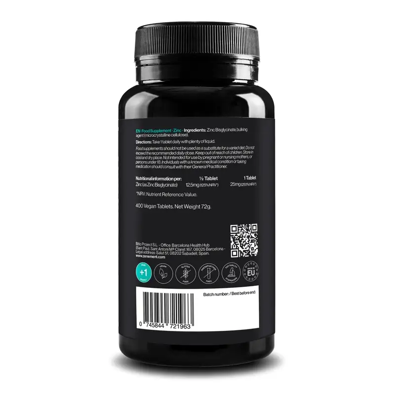 Zenement Bisglicinato De Zinc, 400 comprimidos veganos - Image 2