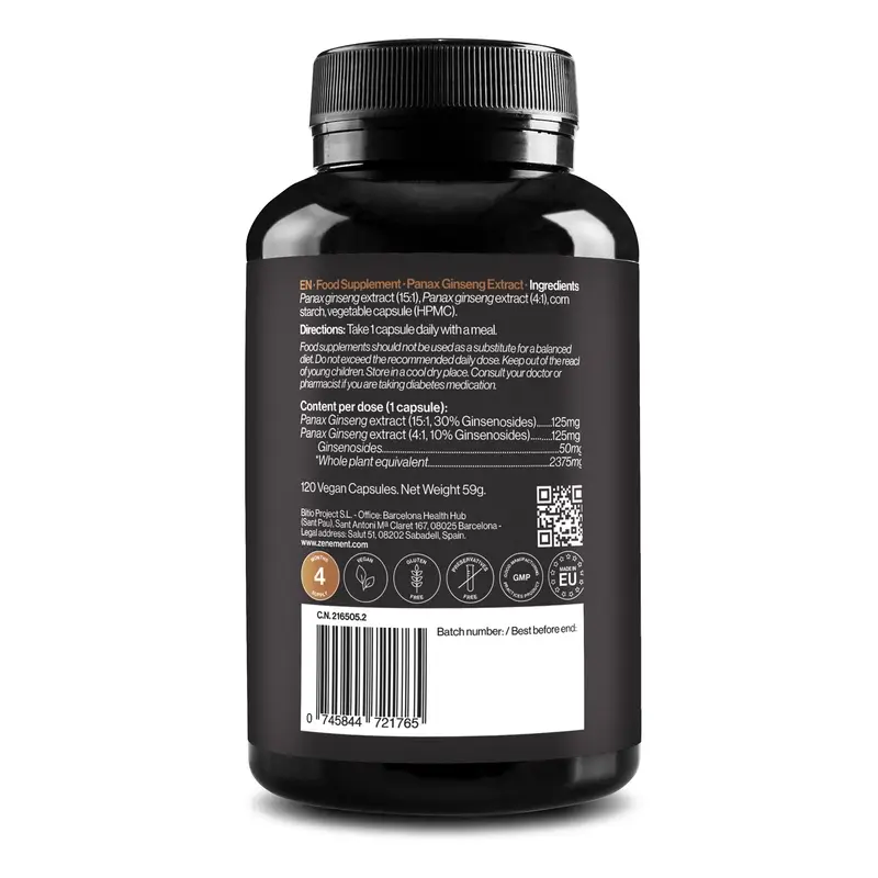 Zenement Extracto De Panax Ginseng Rojo Coreano, 120 cápsulas veganas - Image 3