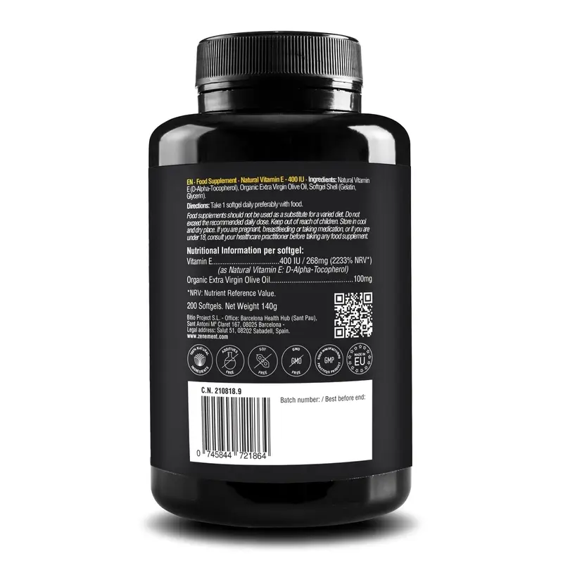 Zenement Vitamina E Natural 400 Ui, 200 cápsulas blandas - Image 3